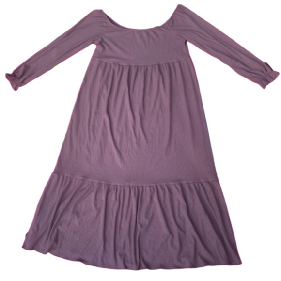 Carry Maternity Prairie Farmhouse Midi Dress Ruffle Hem Stretch Canada Mauve - Picture 2 of 10